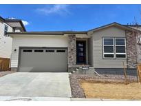 Charming single-Gathering home features a two-car garage, modern design elements, and an inviting front entrance at 9072 Telluride Ct, Commerce City, CO 80022