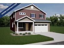 Under construction rendering of a charming two-story home with a covered porch and attached garage at 3879 N Shawnee St, Aurora, CO 80019