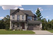 Charming two-story home featuring a covered front porch, stone accents, and an attached two-car garage at 2184 S Gold Bug Ct, Aurora, CO 80018
