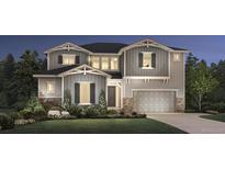 Charming two-story home with stone accents, gray siding, well-manicured lawn, and a two car garage at 5931 Presidio Pkwy, Parker, CO 80134