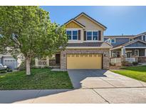 Charming two-story home with a well-manicured front yard, covered porch and inviting exterior at 3802 Chaffee Ct, Castle Rock, CO 80109