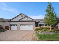 Charming home featuring a well-maintained front yard, brick accents, and a spacious three-car garage at 21064 Woodside Ln, Parker, CO 80138