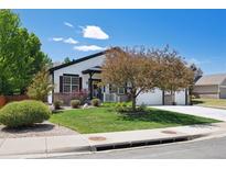 Traditional-style home with tidy landscaping, brick accents, and a spacious three-car garage at 1488 Baguette Dr, Castle Rock, CO 80108