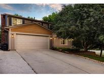 Charming two-story home featuring a two-car garage, brick chimney, and well-maintained landscaping at 5506 Irish Pat Murphy Dr, Parker, CO 80134