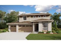 Charming two-story home featuring a three-car garage and stone and siding exterior accents at 24717 E 40Th Ave, Aurora, CO 80019