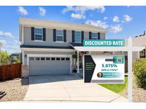 Charming two-story home with a well-maintained lawn, a two-car garage and discounted rate sign displayed at 11866 High Desert Rd, Parker, CO 80134