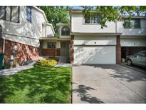 Inviting exterior with a well-maintained lawn, attached garage, and classic brick and siding facade at 5283 Union Ct # 8, Arvada, CO 80002