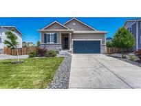 Charming home featuring gray siding, stone accents, well-maintained landscaping, and a two-car garage at 177 Vista Cliff Cir, Castle Rock, CO 80104