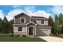 Charming two-story home featuring stone accents, neutral siding, and an attached two-car garage at 4463 Boone Cir, Brighton, CO 80601