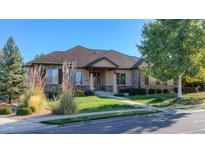 Beautiful ranch home with stone accents and landscaped lawn at 449 Meadow View Pkwy, Erie, CO 80516