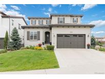 Charming two-story home with a well-manicured lawn and a two-car garage at 9724 Cantabria Pt, Lone Tree, CO 80124