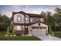 Charming two-story home with a covered porch, two-car garage, and manicured front lawn at 24707 E 40Th Ave, Aurora, CO 80019