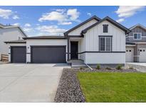 Beautiful single Gathering home featuring a 2 car garage and manicured front lawn at 14390 Heritage Dr, Mead, CO 80504