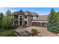 Stunning stone home with a turret entry, three car garage, and professionally landscaped yard at 5810 Amber Ridge Dr, Castle Pines, CO 80108