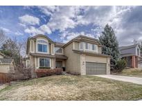 Charming two-story home with a well-maintained lawn and attached two-car garage at 7114 Mountain Brush Cir, Highlands Ranch, CO 80130