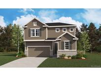 Charming two-story home with a neutral color palette, attached two car garage, and professionally landscaped front yard at 4471 Boone Cir, Brighton, CO 80601