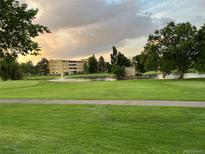 Scenic golf course view featuring a pond with fountains and lush green landscaping at 650 S Clinton St # 2A, Denver, CO 80247