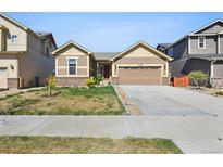 Charming single Gathering home boasts low maintenance landscaping and a two car attached garage at 12201 Village Cir, Brighton, CO 80603