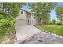 Inviting home with a two-car garage, long driveway, and mature shade trees at 11029 Grouse Ct, Parker, CO 80134