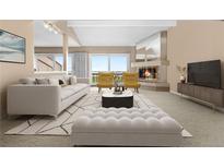 Bright living room with fireplace, plush seating, and sliding doors to outdoor view at 7160 W Stetson Pl # 27, Littleton, CO 80123