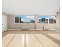 Bright, open living room with hardwood floors and large windows offering city views at 1196 N Grant St # 501, Denver, CO 80203