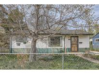 Charming single-story home featuring a fenced yard, decorative door, and a mature shade tree in the front at 925 Quitman St, Denver, CO 80204