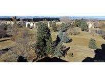 Scenic view of the property's green space, landscaping, buildings, and the distant snow-capped Rocky Mountains at 13661 E Marina Dr # 605, Aurora, CO 80014