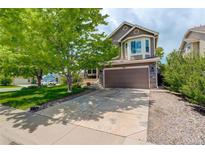Charming two-story home with a well-manicured front yard and a large driveway at 12671 Meadow Bridge Way, Parker, CO 80134