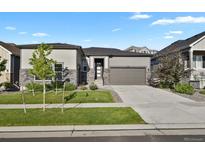Charming single-Gathering home with a two-car garage, stone accents, and well-maintained landscaping at 12938 Bridge View Ln, Parker, CO 80134