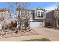 Charming two-story home with landscaped front yard, attached two-car garage, and lots of curb appeal at 2320 Morningview Ln, Castle Rock, CO 80109