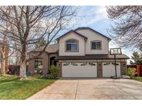 Charming two-story home featuring a three-car garage, manicured lawn and traditional design at 9754 Las Colinas Dr, Lone Tree, CO 80124