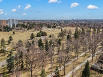 Aerial view of a beautiful park landscape with mature trees and the city skyline in the distance at 1410 Vine St # 3, Denver, CO 80206