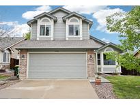 Charming two-story home featuring a two-car garage, gray siding, and well-maintained landscaping at 17943 E Bates Ave, Aurora, CO 80013