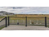 Scenic back deck with black metal railing overlooking open space and white fencing at 5775 Pinto Valley St, Parker, CO 80134
