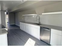Modern kitchen featuring sleek white cabinets and stainless steel dishwasher at 1652 N Lafayette St # 6, Denver, CO 80218