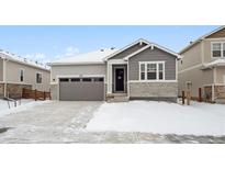 Curb appeal abounds in this charming new construction home, showcasing a well-manicured front yard at 1382 Zenith Heights Ct, Erie, CO 80516