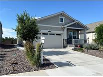 Charming single-Gathering home featuring a well-manicured front yard, covered porch, and a two-car garage at 15979 Xanthia Way, Thornton, CO 80602