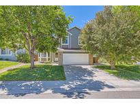 Charming two-story home with a well-maintained lawn, mature trees, and a two-car garage at 728 Poppywood Pl, Highlands Ranch, CO 80126