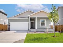 Charming single-Gathering home with a two-car garage and well-manicured lawn at 48280 Shetland Dr, Bennett, CO 80102