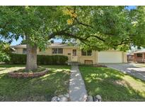 Ranch style home with mature trees and a well-manicured lawn at 6642 S Bridger Ct, Centennial, CO 80121