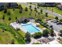 Aerial view of a community pool with plenty of room to lounge and swim at 12214 Stone Timber Ct, Parker, CO 80134
