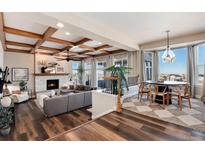 Open living space with hardwood floors, fireplace, and high ceilings at 27319 E Nova Cir, Aurora, CO 80016