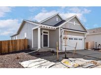 Charming home featuring a covered entry, attached two-car garage, and professionally landscaped front yard at 9376 Yampa Ct, Commerce City, CO 80022
