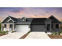 Modern duplex boasts symmetrical design, neutral colors, and convenient two-car garages at 3401 N Denali St, Aurora, CO 80019