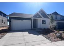 Charming single-Gathering home with a modern two-car garage, light and dark siding, and new landscaping at 4316 Ridgewalk Pt, Arvada, CO 80007