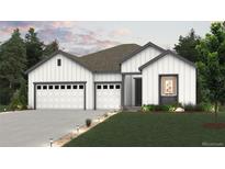 New construction with 3-car garage, board and batten siding and grey trim accents at 10735 Hanging Lake Pl, Parker, CO 80138
