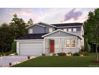 Charming two-story home featuring stone accents, a covered front porch, and a well-manicured lawn at 14366 Heritage Dr, Mead, CO 80504