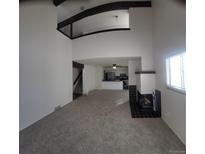 Spacious living room featuring a fireplace and an open floor plan that flows into the kitchen at 230 S 22Nd Ave, Brighton, CO 80601