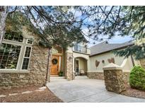 Beautiful stone and stucco home featuring a charming front porch and inviting entrance at 5159 Serene View Way, Parker, CO 80134