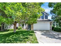 Charming home featuring a lush front yard, mature tree, and inviting curb appeal at 9682 Hemlock Ct, Highlands Ranch, CO 80130